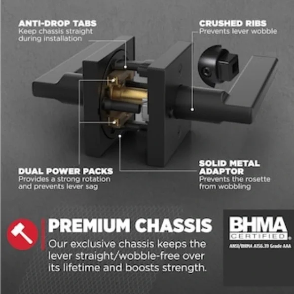 Halifax Passage Door Lever Set with Square Rose 720HFLSQT-514 NIB - Picture 5 of 10